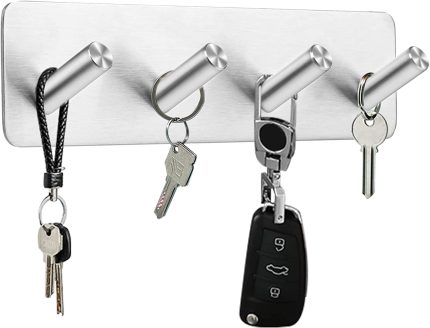 Key Holder for Wall, Self Adhesive Key Hook for Wall, Stainless Steel Wall Mounted Key Holder for Kitchen,Bathroom, Hallway--Silver
